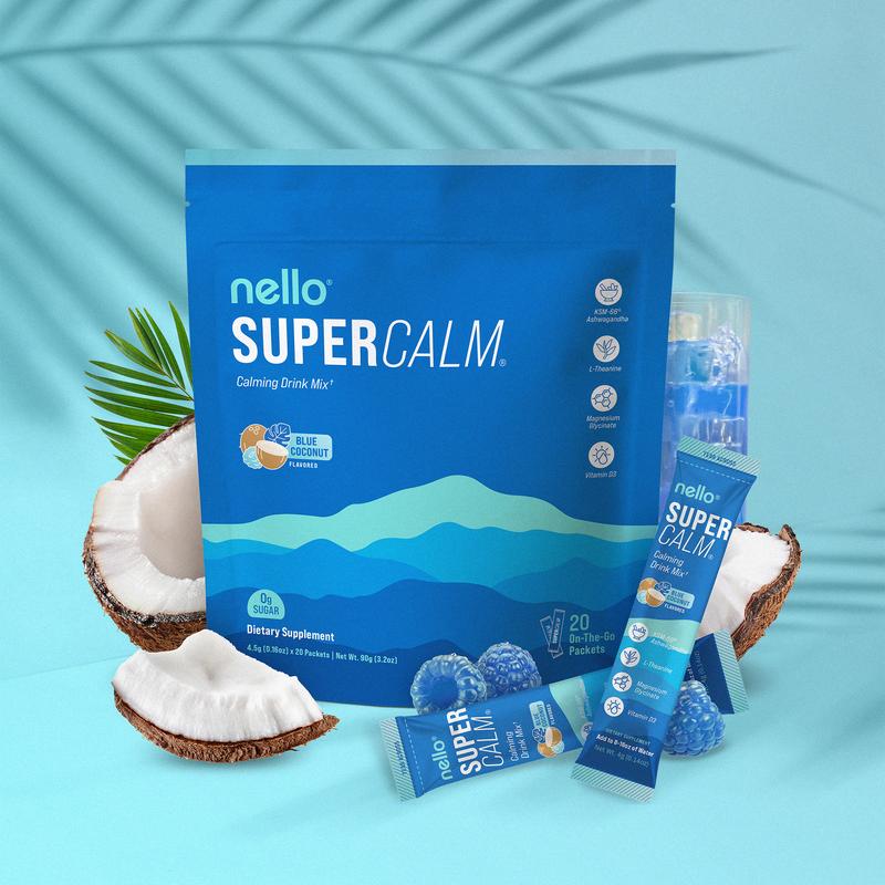 Nello Supercalm – Calming Drink Mix with KSM-66 Ashwagandha, Vitamin D3, Magnesium & L-Theanine – Supports Cortisol Balance, Mood & Sleep, Helps Manage Occasional Stress (20 Serving)!
